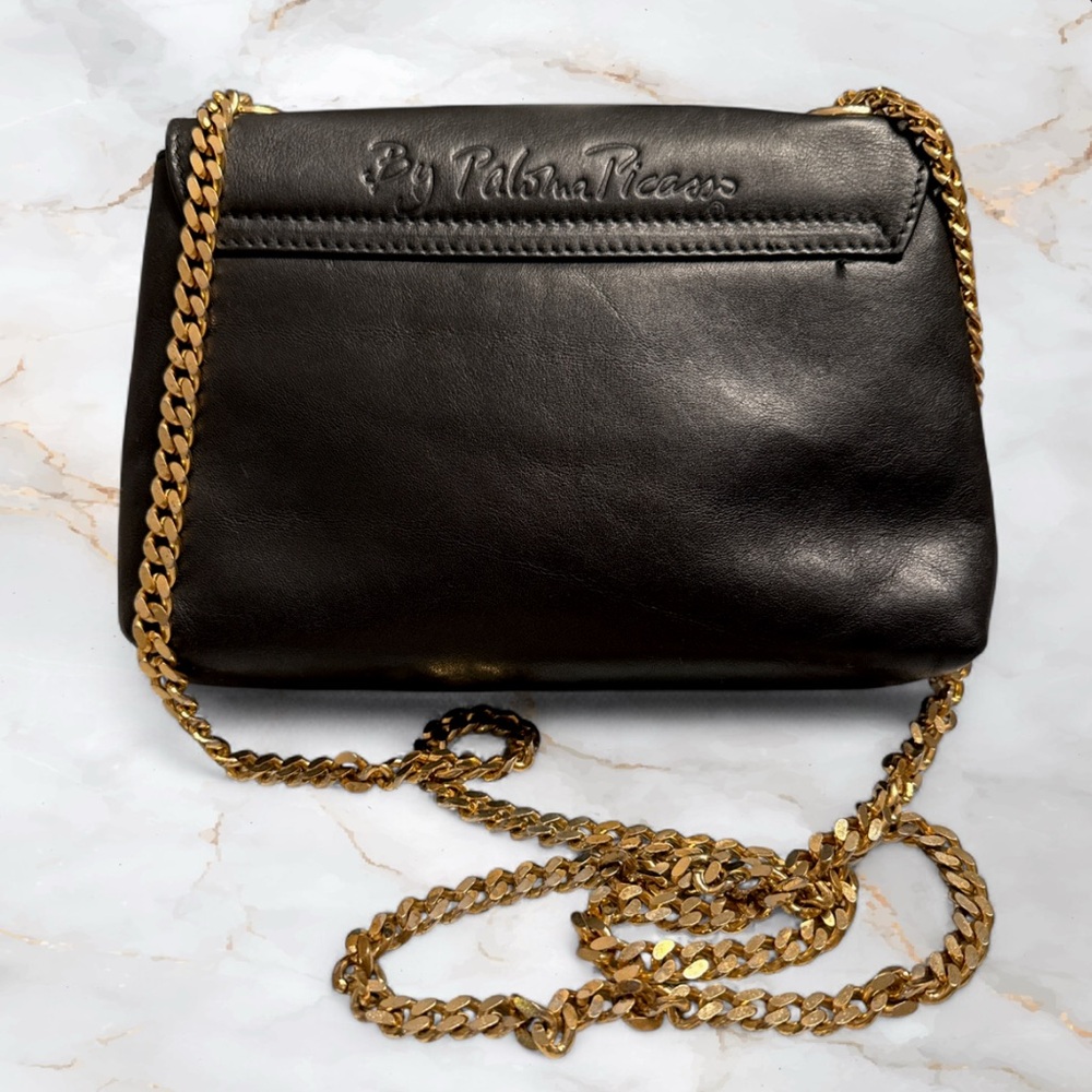 Vintage Paloma Picasso Black Leather Crossbody Bag Gold "X" Logo - Picture 2 of 11